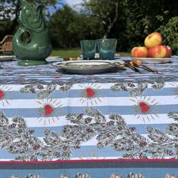 Nappe COTON - Pin et coeur sacré rayures blanches et bleues