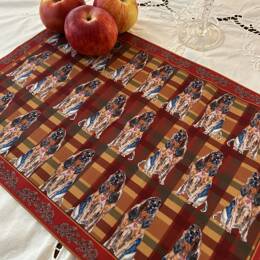 Set de table - Tissu anti-taches - Saint Hubert - Fond Tartan Carmin et Rouille