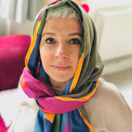 Foulard réversible gaze de coton vert kaki et viscose multicolore géométrique