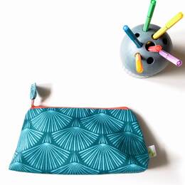 Trousse bleue feuille de palme