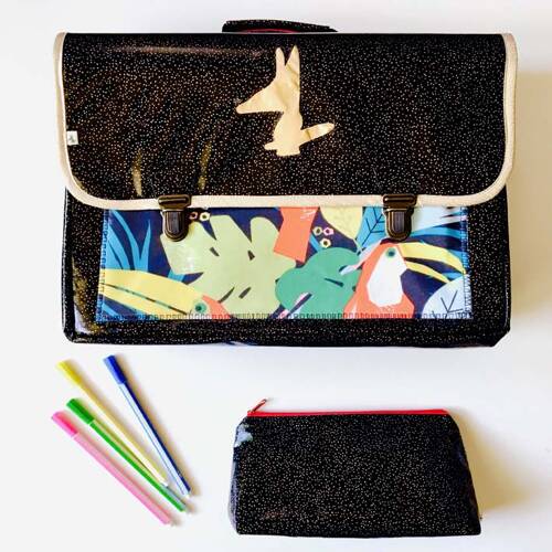 Cartable CP/primaire renforcé et léger Noir pailleté doré Jungle