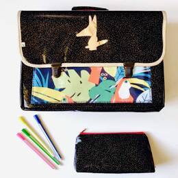 Cartable CP/primaire renforcé et léger Noir pailleté doré Jungle