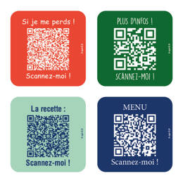 Autocollants QR code carrés personnalisés. Stickers QR code 45x45mm