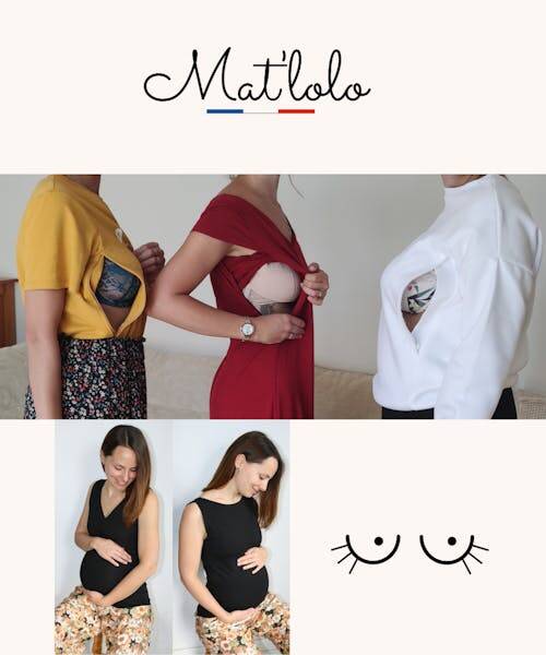 Visuel présent les produits de Mat'lolo, vêtements d'allaitement Made in France.