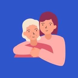 Icone avec une femme enlaçant sa mère pour la fête des grands-mères