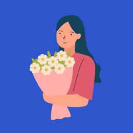 Icone d'une femme brune avec un bouquet de fleurs