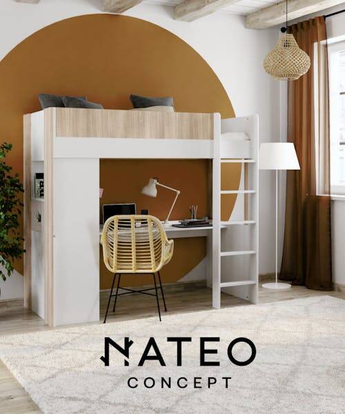 Lit superposé blanc en bois avec bureau made in France.