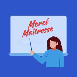 Icone d'une maîtresse d'école remerciée par un cadeau français.