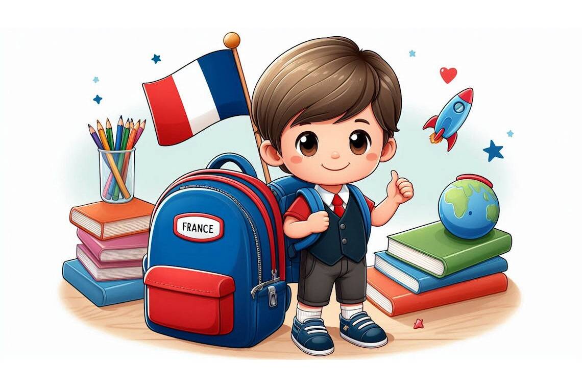 Garçon équipé en made in France pour sa rentrée des classes.