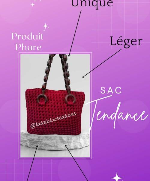 Affiche d'un sac en textile recylé fabriqué artisanalement par Tata Lolo Créations.