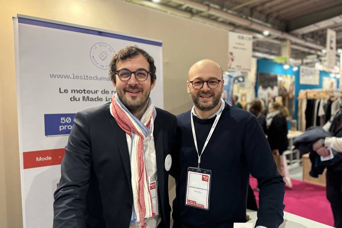 Yann Cano et Olivier Paccalin, deux des trois cofondateurs de Lesitedumadeinfrance.fr sur leur stand au Salon du Made in France 2024.