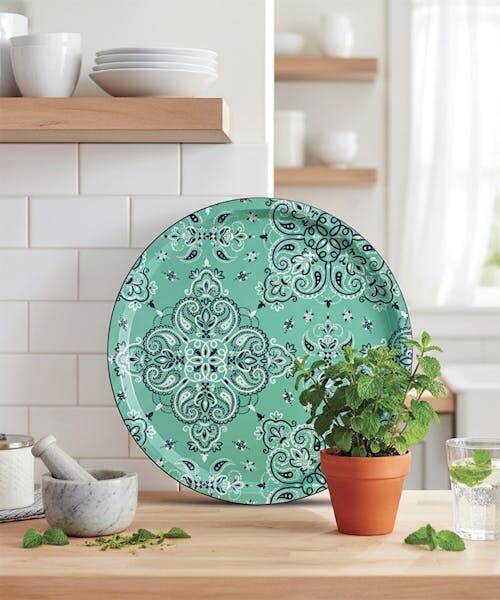 Plateau rond Bandana Menthe fabriqué en France par COCO&CO.