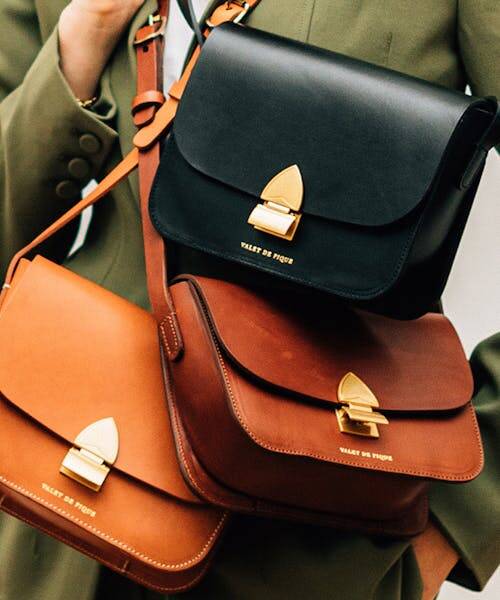 Trois sacs à main en cuir Collette fabriquées en France par Valet de Pique.