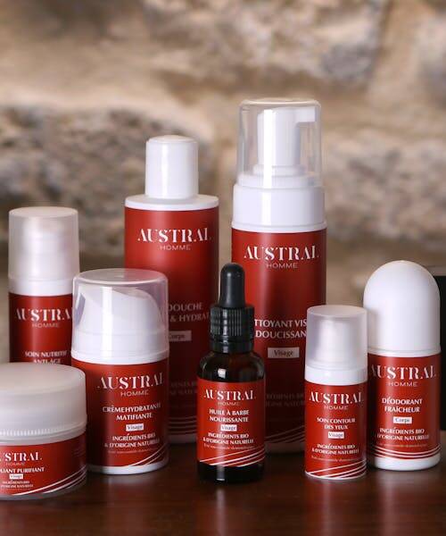 Déodorant, crème hydratante, exfoliant et huiles à barbe pour homme chez Austral Homme 