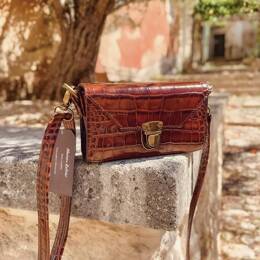 Petit Sac en Cuir Marron Croco - Suzanne