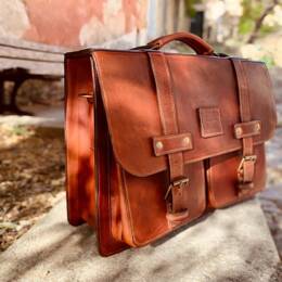 Sacoche Ordinateur en Cuir Marron Unisexe - Amine