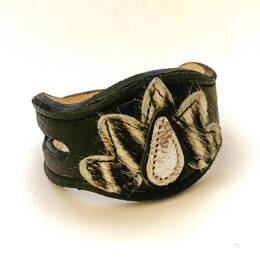 Bracelet Manchette Cuir Blanc et Noir