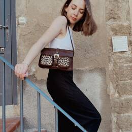 Sac Baguette en Cuir Marron Léopard - Isaure