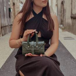 Petit Sac en Cuir Vert Style Croco - Suzanne
