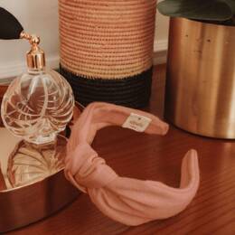 Serre-tête nœud - Rose Corail en Lin - En stock