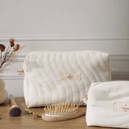 Trousse de toilette écru lin matelassée -  79% coton 21% Lin - En stock