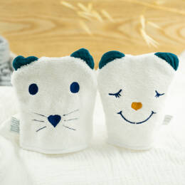 Lot de 2 gants d'apprentissage animaux brodés - Indigo