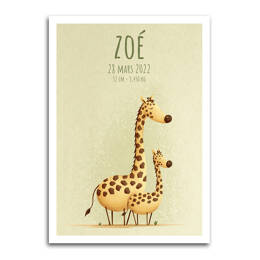 Affiche Girafe et Girafon - Fond Couleur