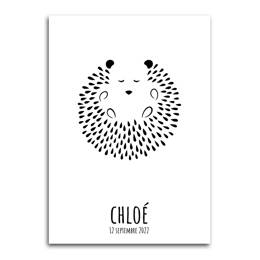 Affiche Hérisson Couché - Noir