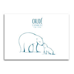Affiche Ours Polaire et Ourson - Bleu