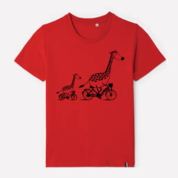 T-Shirt Enfant Famille Girafes à Vélo - Rouge