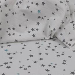 Tissu 100% coton Etoiles gris et bleu