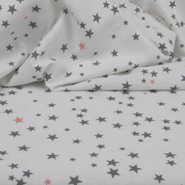 Tissu 100% coton Etoiles gris et rose