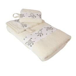 Serviette et 2 gants de toilette en coton éponge TOURNICOQUIN