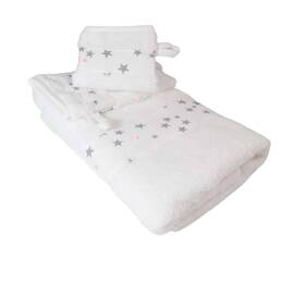 Serviette et 2 gants de toilette en coton éponge ÉTOILE