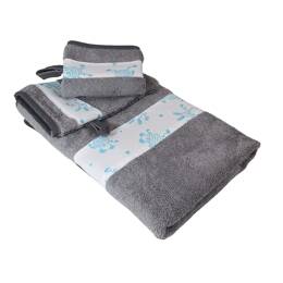Serviette et 2 gants de toilette en coton éponge TOURNICOQUIN