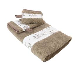 Serviette et 2 gants de toilette en coton éponge TOURNICOQUIN