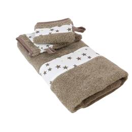 Serviette et 2 gants de toilette en coton éponge ÉTOILE