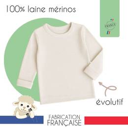 T-shirt bébé enfant évolutif 100% laine mérinos