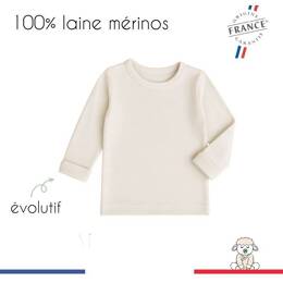 T-shirt bébé enfant évolutif 100% laine mérinos