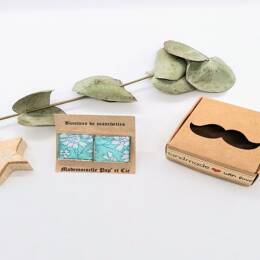 Boutons de manchettes carrés argent en Liberty Capel turquoise