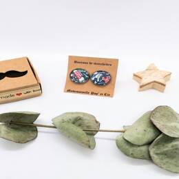 Boutons de manchettes ronds argent en Liberty Flower tops bleu