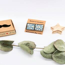 Boutons de manchettes carrés cuivre en Liberty Feather Fields bleu clair