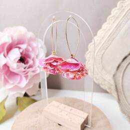 Boucles d'oreilles Pompon en Liberty Margaret Annie Hibiscus Fluo