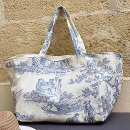 Sac Cabas en Toile de Jouy bleue XXL