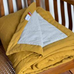 Plaid Cléophée Moutarde – Couvre-Lit en Lin et Coton