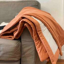 Plaid Cléophée Terracotta – Couvre-Lit en Lin et Coton