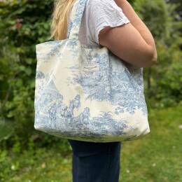 Sac Cabas Medium en Toile de Jouy Bleue