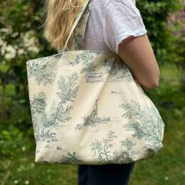 Sac Cabas Medium en Toile de Jouy Verte