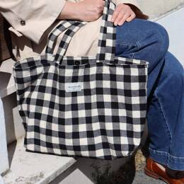 Sac Cabas M Carreaux Vichy Noir et Blanc