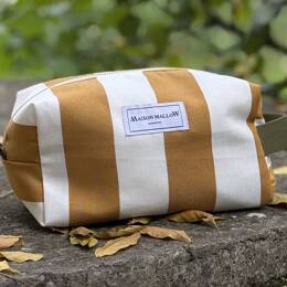 Trousse de toilette XXL à rayures jaune moutarde made in France
